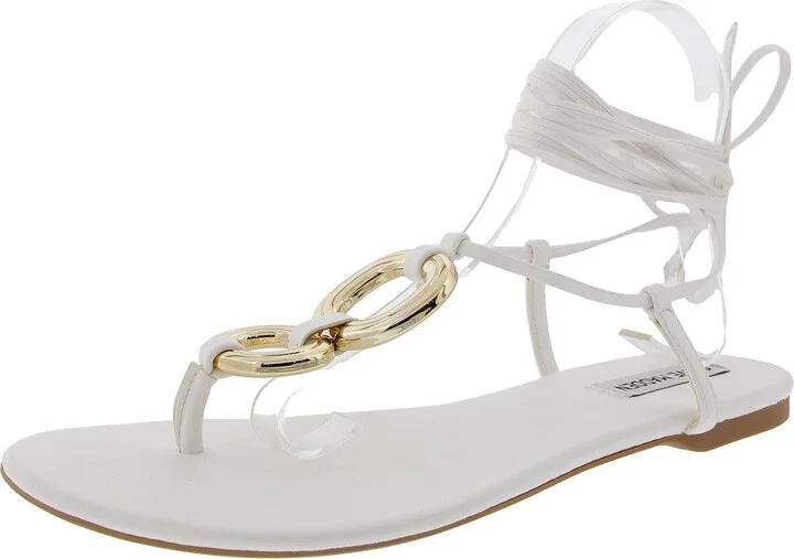 Calculate Womens Embellished Faux Leather Ankle Strap