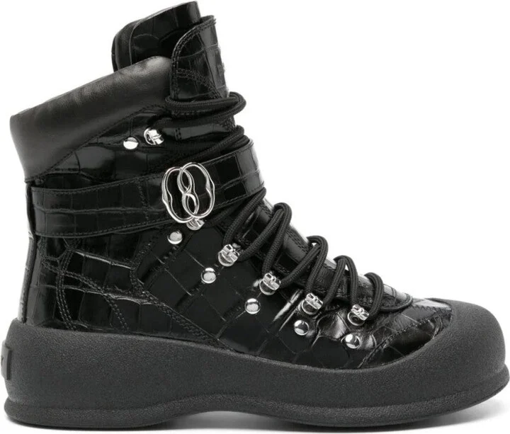 Calf-Embossed Ankle Boots With Lace-Up Closure