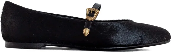Calf-Hair Buckled Ballet Flats