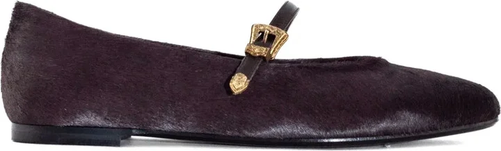 Calf-Hair Buckled Ballet Flats
