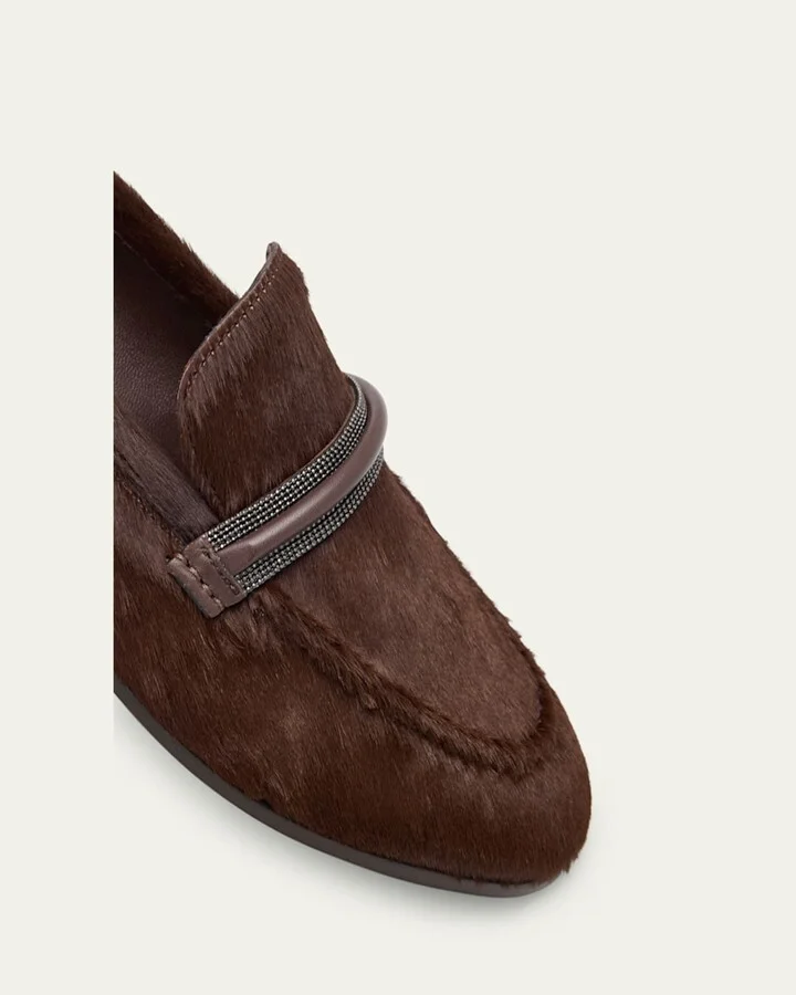 Calf Hair Loafers with Monili Bar Strap - Image 4