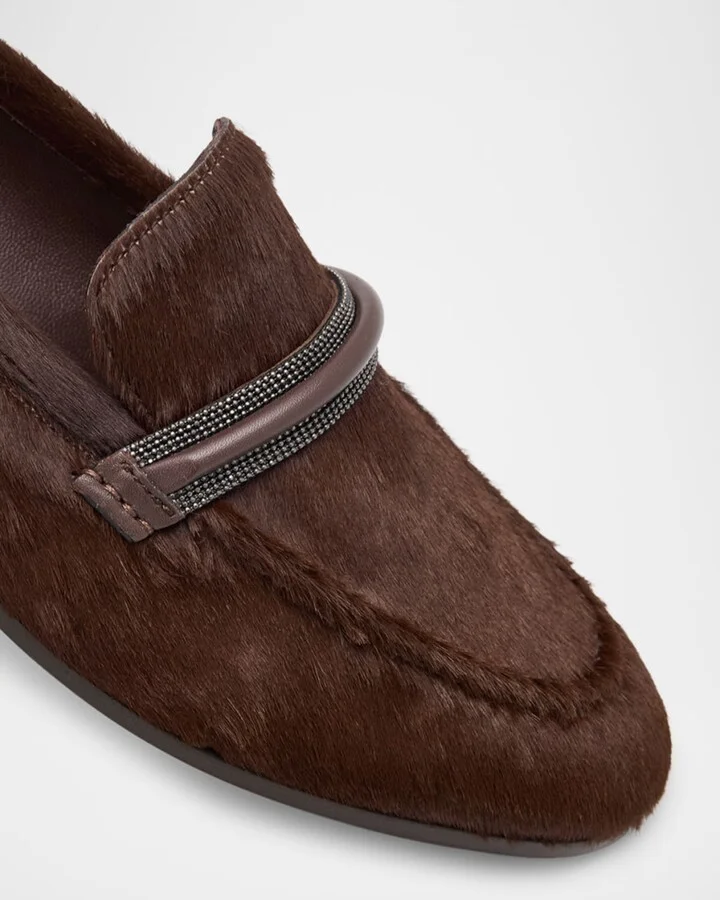 Calf Hair Loafers with Monili Bar Strap - Image 4