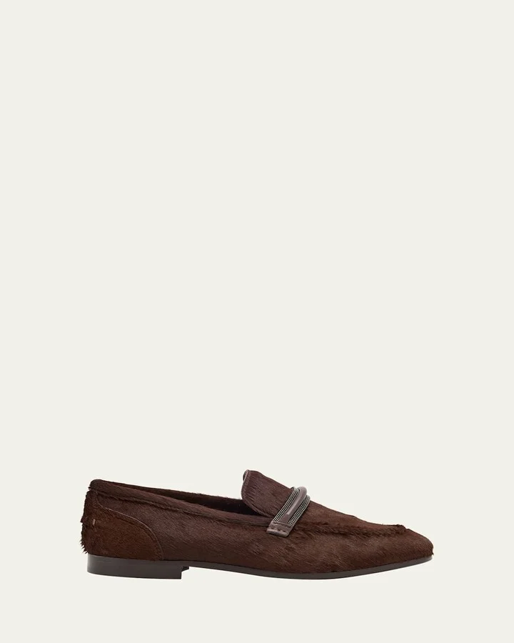 Calf Hair Loafers with Monili Bar Strap