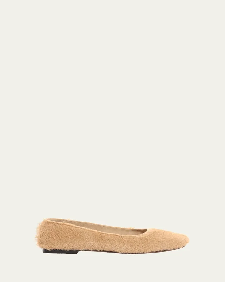 Calf Hair Square-Toe Ballerina Flats
