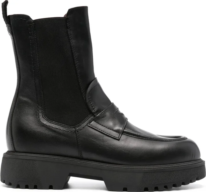 Calf-Length Leather Boots