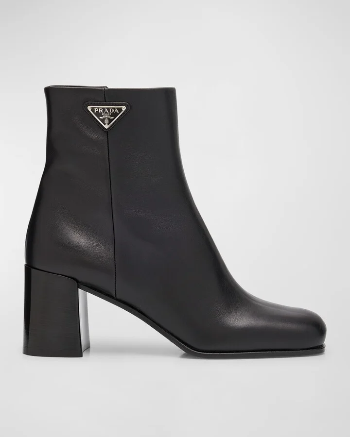 Calfskin Block-Heel Ankle Boots