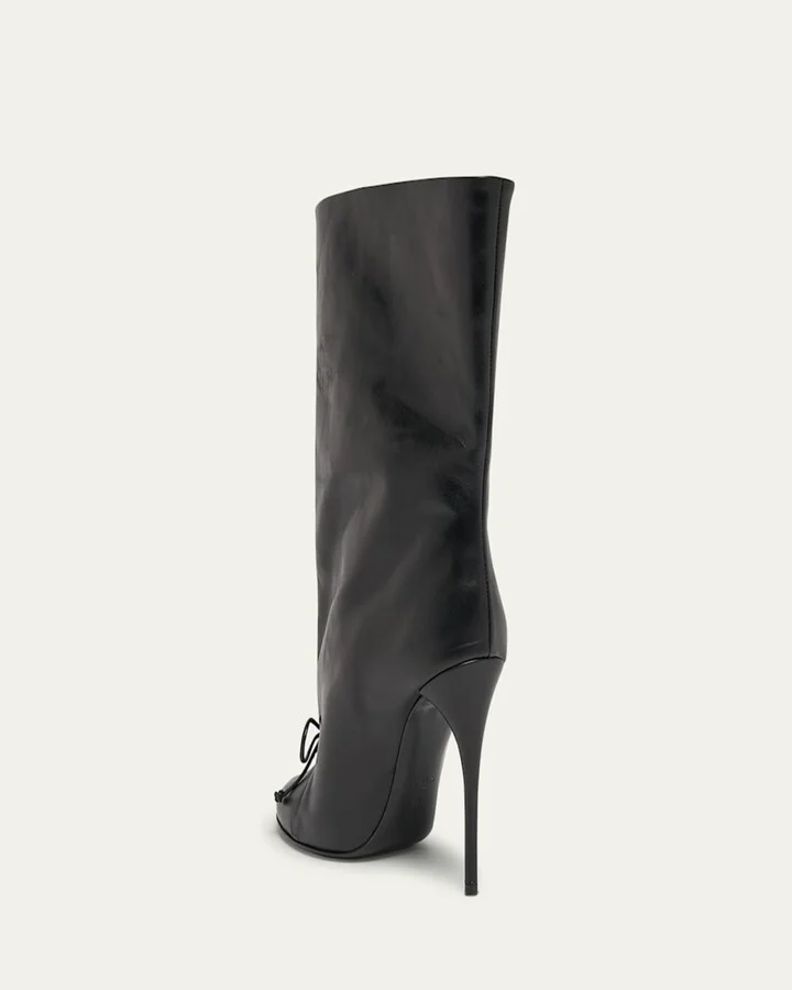 Calfskin Bow Stiletto Ankle Booties - Image 3