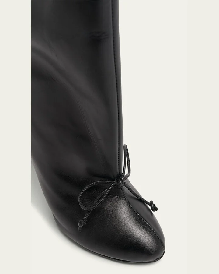 Calfskin Bow Stiletto Ankle Booties - Image 5