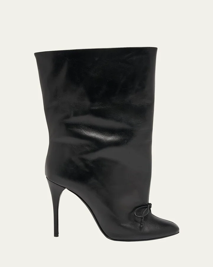 Calfskin Bow Stiletto Ankle Booties
