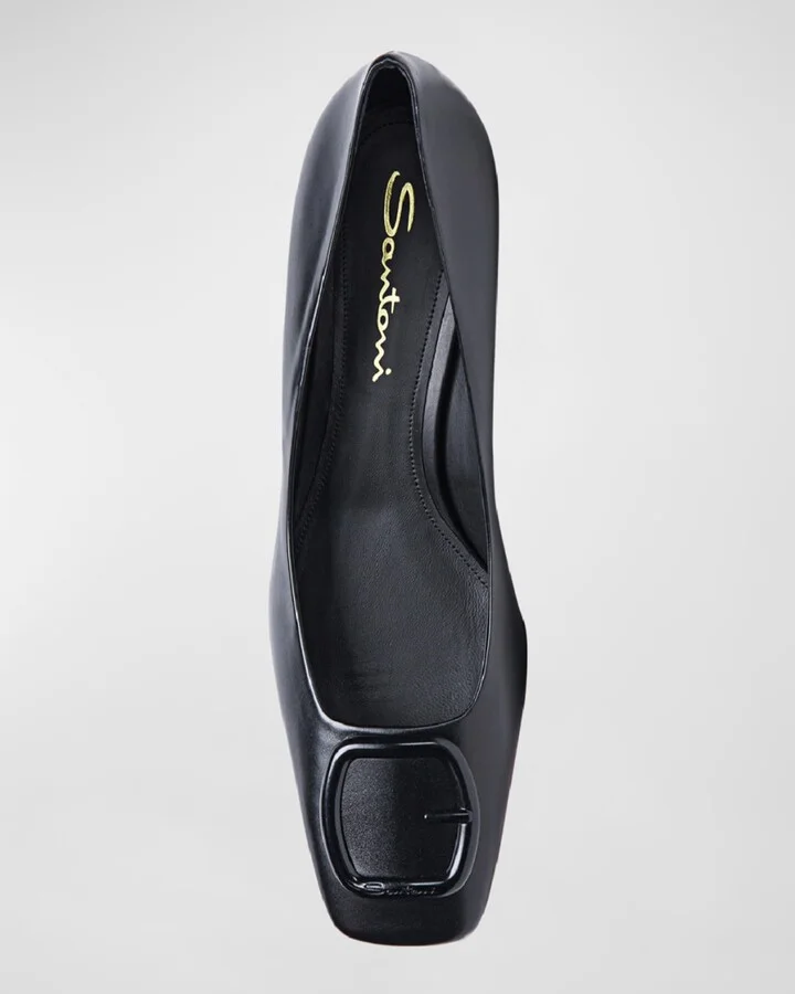 Calfskin Buckle Block-Heel Pumps - Image 5
