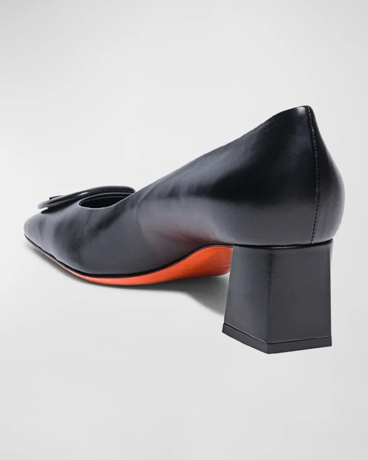 Calfskin Buckle Block-Heel Pumps - Image 7