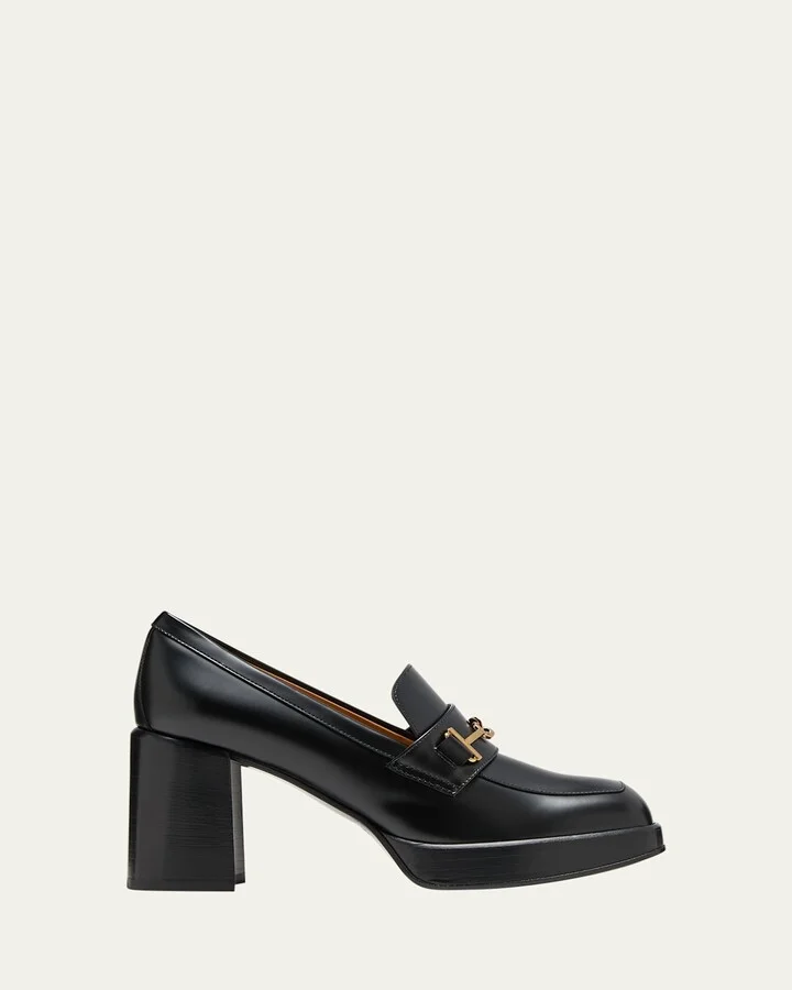 Calfskin Strap Heeled Loafers