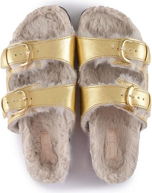 Calin - Vegan Metallic Strap Sandal Slider - Metallic Gold - Image 2