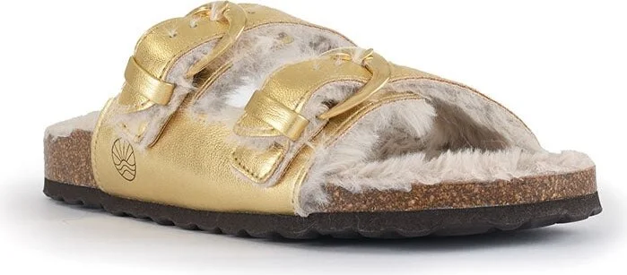 Calin - Vegan Metallic Strap Sandal Slider - Metallic Gold - Image 3