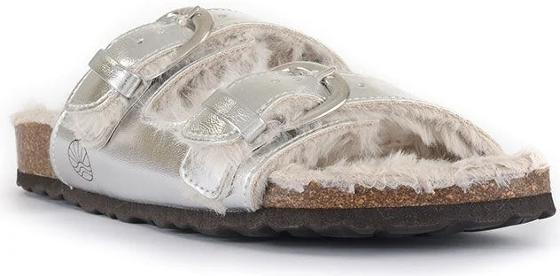 Calin - Vegan Metallic Strap Sandal Slider - Metallic Silver - Image 3