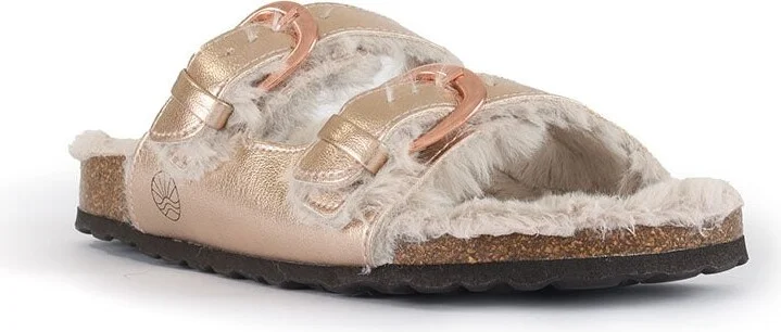 Calin - Vegan Metallic Strap Slider Sandal - Rose Gold - Image 3