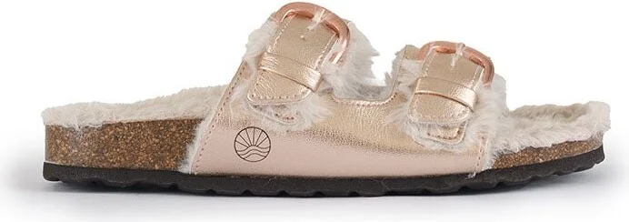 Calin - Vegan Metallic Strap Slider Sandal - Rose Gold