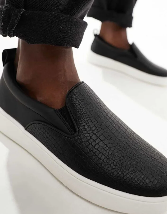 Call It Spring Aprill slip on sneakers in black mock croc - Image 4