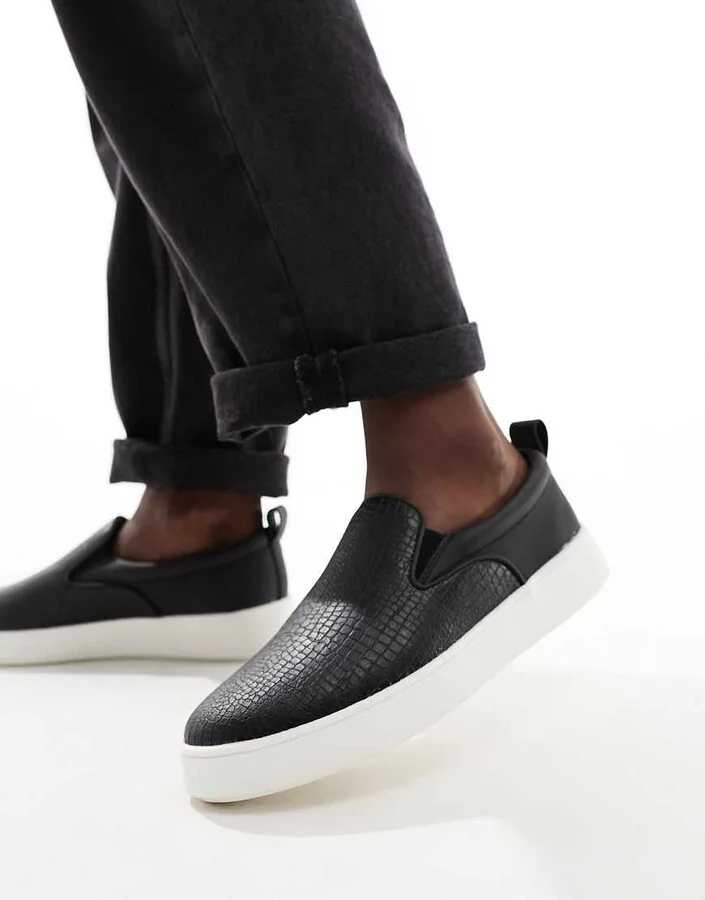Call It Spring Aprill slip on sneakers in black mock croc