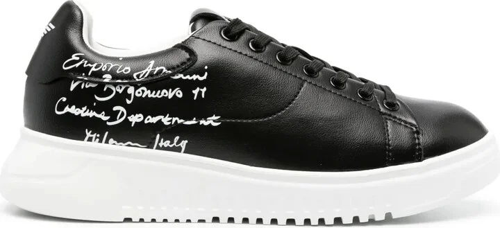 Calligraphy-Print Leather Sneakers