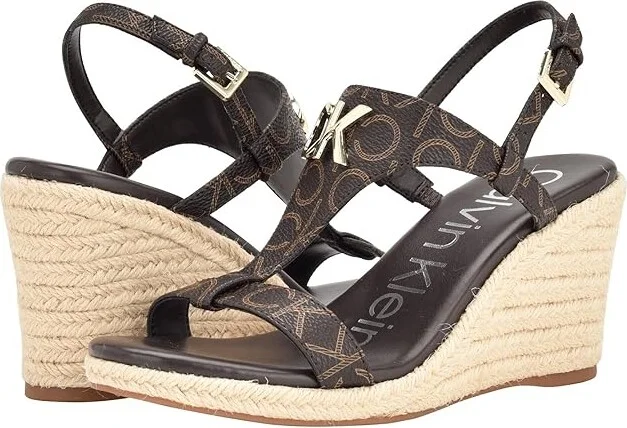 Calvin Klein Blanta Women's Sandals Dark Brown Logo : 10 M, Leather/Rubber