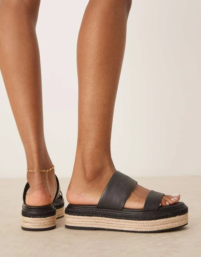 Calvin Klein double strap espadrille slides in black - Image 3