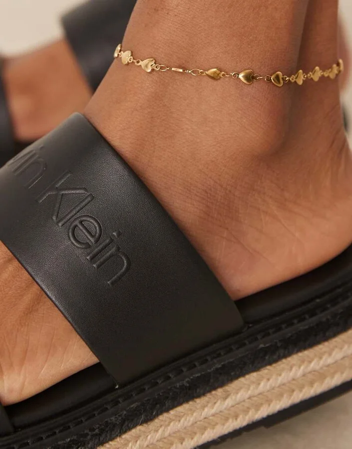 Calvin Klein double strap espadrille slides in black - Image 4