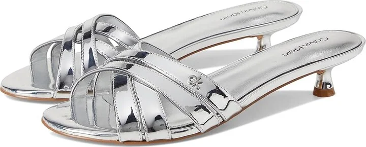 Calvin Klein Gabbie Women's Wedge Shoes Silver Mirror Metallic : 5.5 M, Faux Leather
