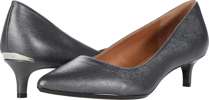 Calvin Klein Gabrianna Pump Women's 1-2 inch heel Shoes Pewter Leather : 5 M