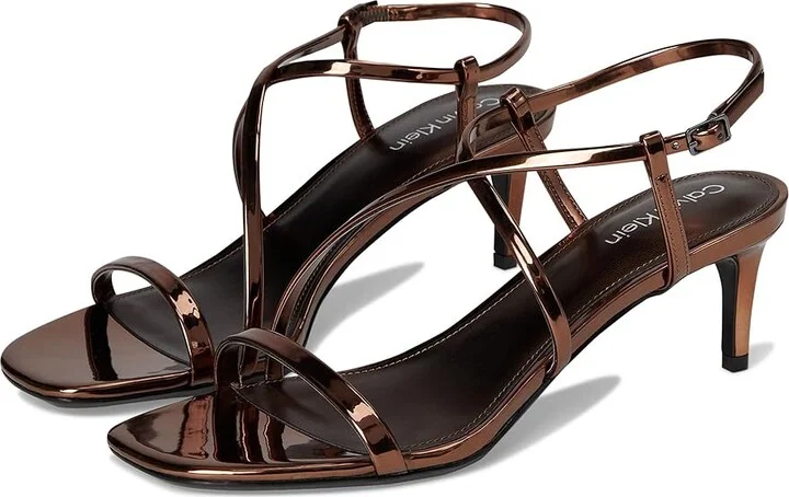 Calvin Klein Ishaya Women's Sandals Bronze Mirror Metallic : 7.5 M, Faux Leather