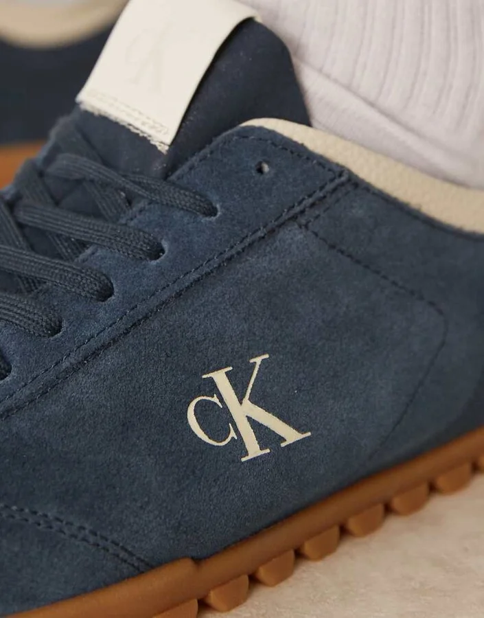 Calvin Klein Jean suede low runner sneakers with rubber sole in navy - Image 2