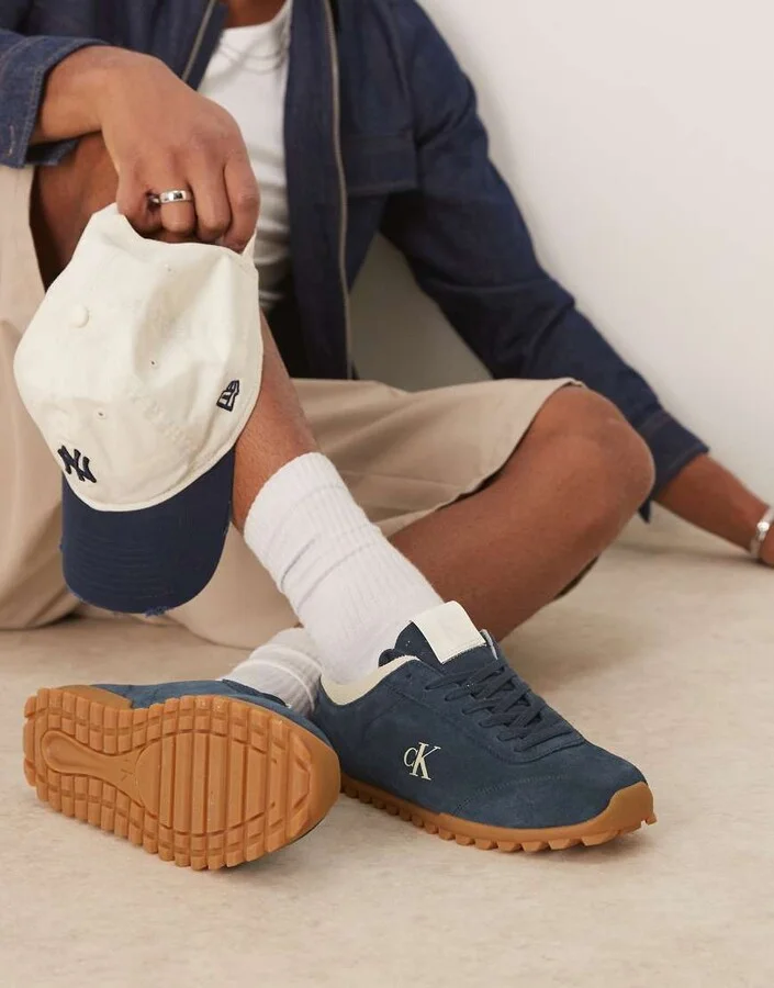 Calvin Klein Jean suede low runner sneakers with rubber sole in navy - Image 3