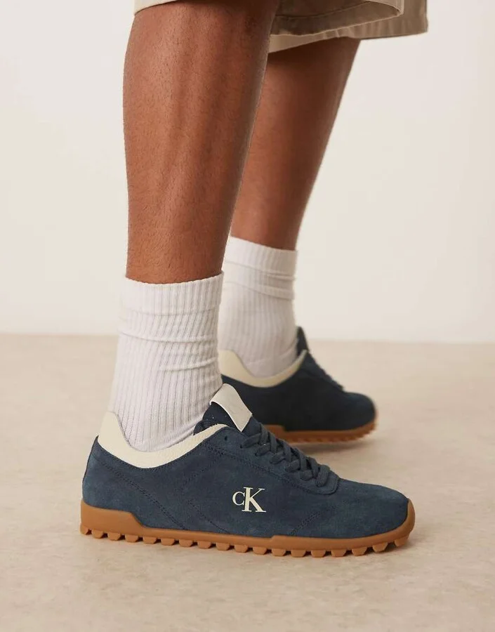 Calvin Klein Jean suede low runner sneakers with rubber sole in navy - Image 4