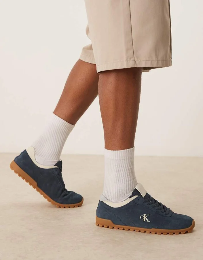 Calvin Klein Jean suede low runner sneakers with rubber sole in navy