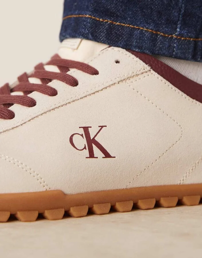 Calvin Klein Jean suede low runner sneakers with rubber sole in off white - Image 3