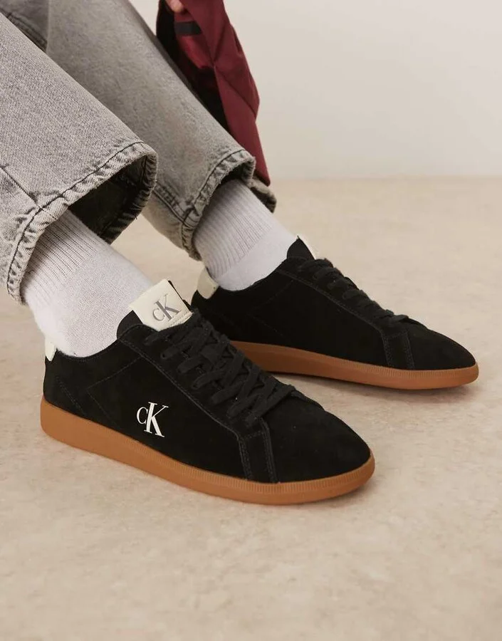 Calvin Klein Jeans canvas cupsole sneakers with gum sole in black - Image 2
