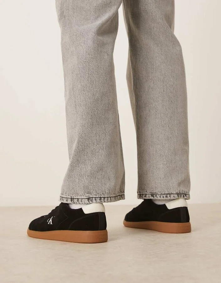Calvin Klein Jeans canvas cupsole sneakers with gum sole in black - Image 3