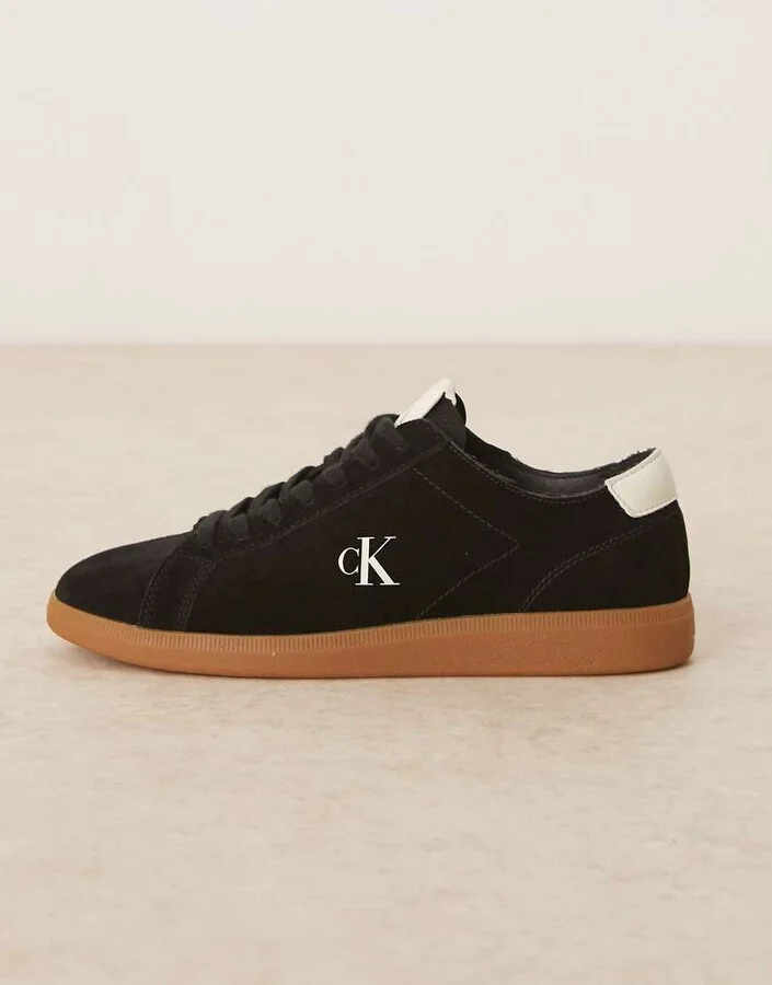 Calvin Klein Jeans canvas cupsole sneakers with gum sole in black - Image 4