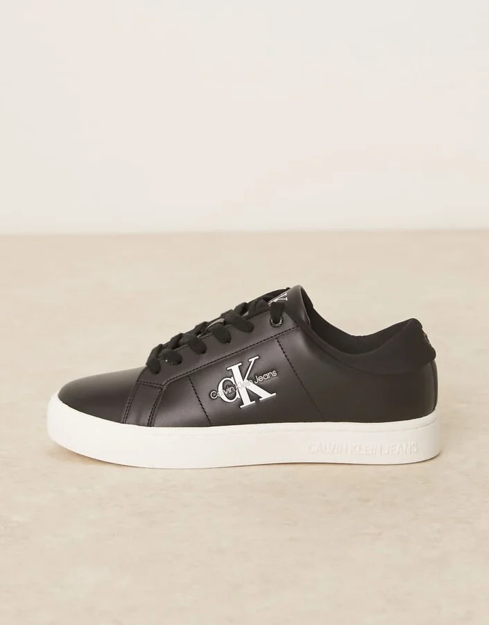 Calvin Klein Jeans classic cupsole leather sneakers in black and white - Image 2