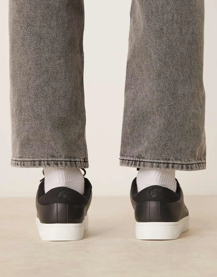 Calvin Klein Jeans classic cupsole leather sneakers in black and white - Image 4