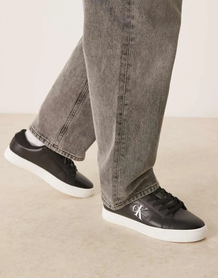 Calvin Klein Jeans classic cupsole leather sneakers in black and white