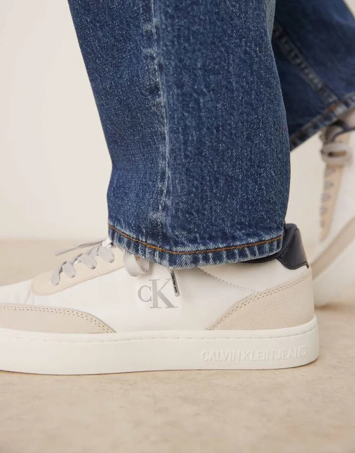 Calvin Klein Jeans classic cupsole sneakers in beige and white - Image 3