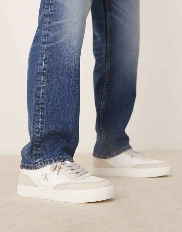 Calvin Klein Jeans classic cupsole sneakers in beige and white - Image 4