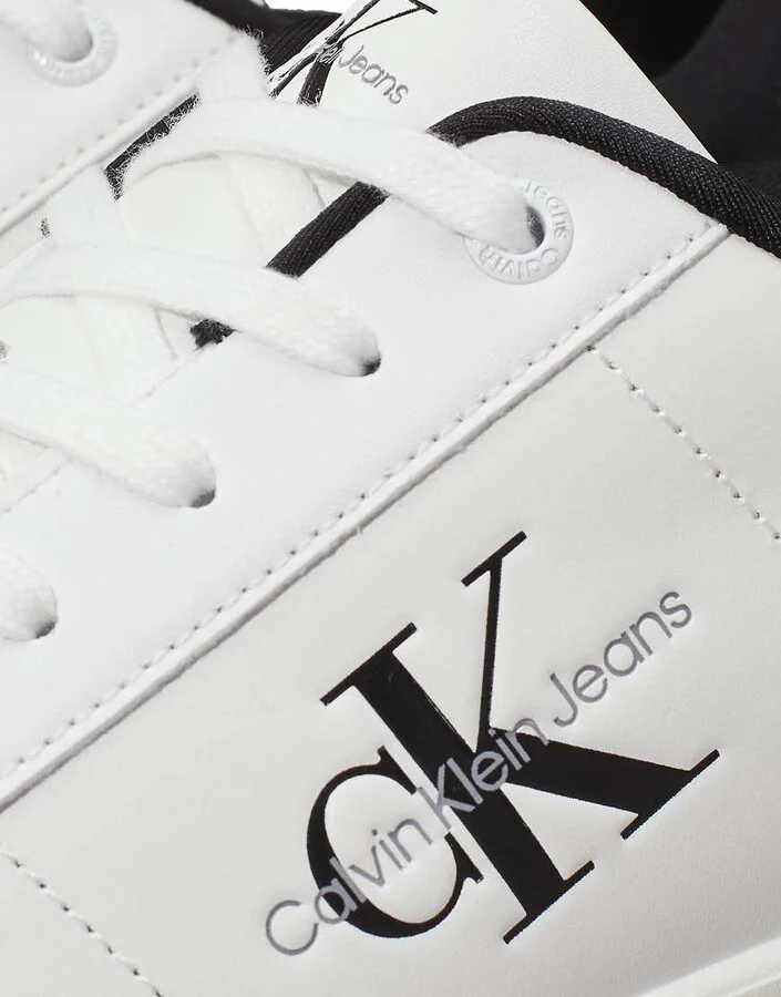 Calvin Klein Jeans classic cupsole sneakers in white and black - Image 4