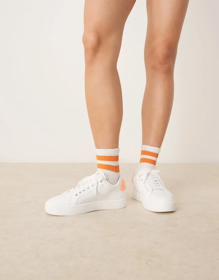 Calvin Klein Jeans classic cupsole sneakers in white and orange - Image 3