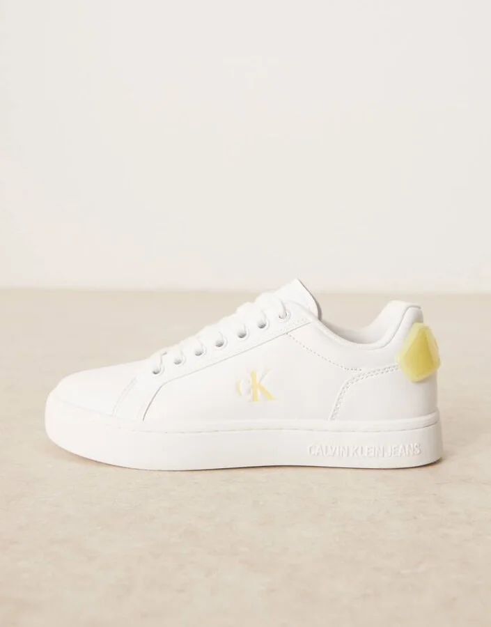Calvin Klein Jeans classic cupsole sneakers in white and yellow - Image 2