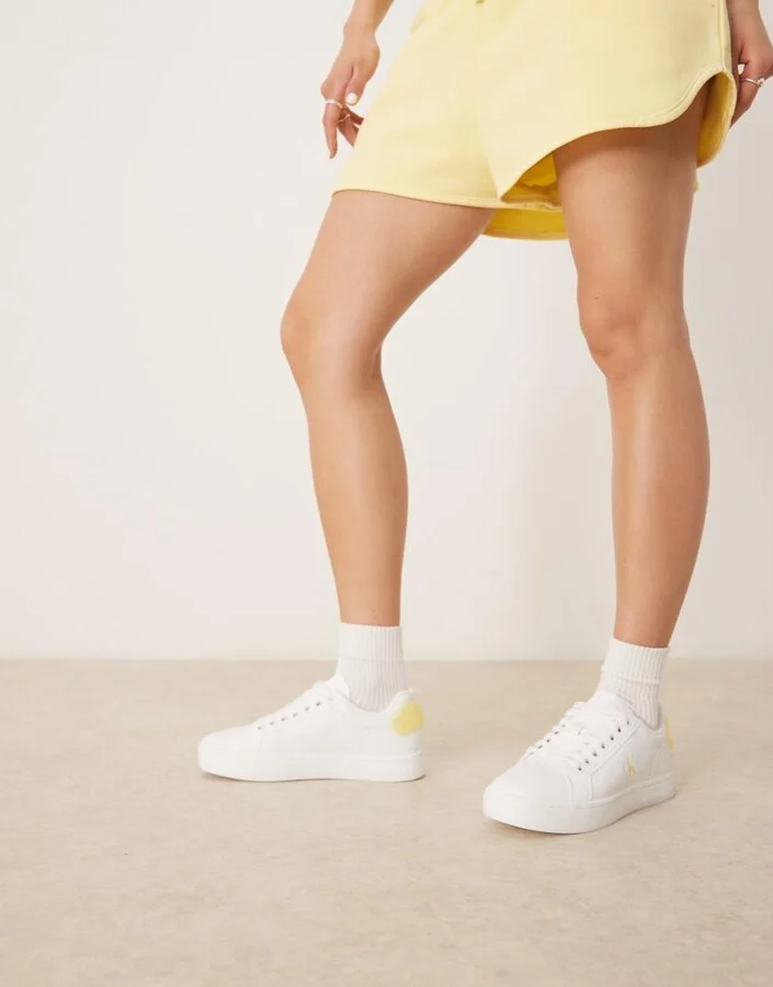 Calvin Klein Jeans classic cupsole sneakers in white and yellow - Image 3