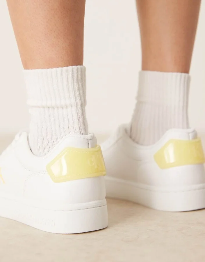 Calvin Klein Jeans classic cupsole sneakers in white and yellow - Image 4