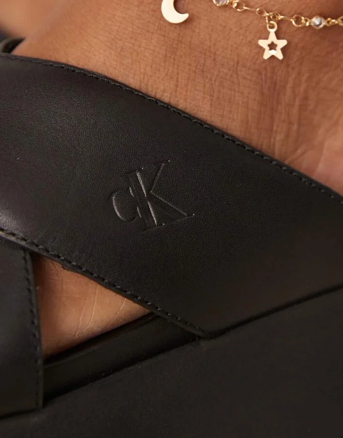 Calvin Klein Jeans cross strap flatform sandals in black - Image 2