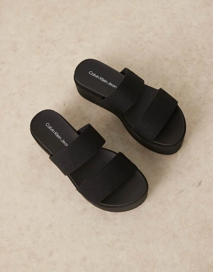 Calvin Klein Jeans double strap flatform sandals in black - Image 4